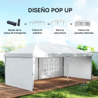 Outsunny Carpa Plegable 6x3 m Pop-up con 4 Laterales Desmontables Cenador de Jardín con 2 Ventanas y Bolsa de Transporte Blanco(m-4)