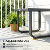 Outsunny Outdoor Garden Coffee Table, Rectangle Metal Side Table with Tempered Glass Tabletop, Adjustable Foot Pads(m-6)