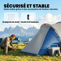 Outsunny Tente de Camping Double Couche Tunnel Familiale 4-5 Personnes 2 Chambres et Séjour pour 12 Personnes Bleu(m-8)
