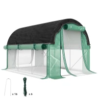 Outsunny 3 x 2 x 2 m Polytunnel-Gewächshaus mit Sonnenschutznetz, rollbaren Seitenwänden, Kunststoff-Abdeckung, Stahlrahmen, Grün(m-11)