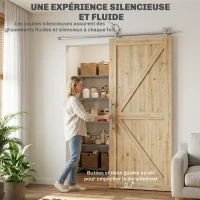 HOMCOM 152CM Quincaillerie porte coulissante de grange, rail porte coulissante de 76 cm de large, épaisseur 30 mm, argenté(m-5)