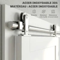 HOMCOM 152CM Quincaillerie porte coulissante de grange, rail porte coulissante de 76 cm de large, épaisseur 30 mm, argenté(m-4)