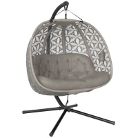 Outsunny Hängesessel mit Gestell für 2 Personen faltbar Hängekorb mit dick Kissen Getränkehaltern Sicherheitsgurt(m-11)