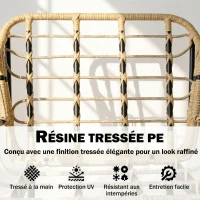 Outsunny Salon de Jardin Extérieur 3 Pièces en Résine Tressée, Table en Verre Trempé, 2 Fauteuils avec Coussins, 62x73x79cm, Kaki(m-6)