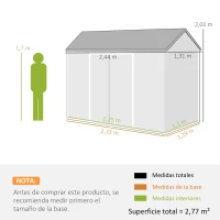 Outsunny Cobertizo de Jardín Exterior 2,77 m² 244x131x201 cm con Suelo Puertas con Pestillo Ventanas y Ventilación Gris Oscuro(m-3)