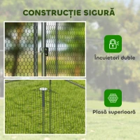 PawHut Țarc pentru Găini de Exterior, 4x3x2m 12㎡ Adăpost pentru Găini din Oțel Galvanizat cu Acoperiș Impermeabil Anti-UV și Închidere Dublă, Coteț pentru Păsări, Animale Mici, Iepuri și Rațe(m-5)