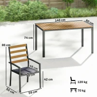 Outsunny Set mobilier grădină 7 piese, set cu 1 masă de dining, 6 scaune, perne, pentru terasă, lemn natural(m-3)
