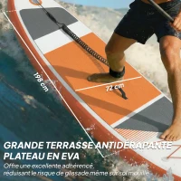 Outsunny Stand Up Paddle Gonflable Planche de SUP Pagaie Réglable Pompe et Sac 160kg pour Débutant et Famille 320x82cm Orange(m-5)