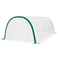 Outsunny Serre de Jardin Tunnel 18 m² dim. 6L x 3l x 2H m - 8 fenêtres, Porte zippée Enroulable, Acier galvanisé, bâche PE, Blanc(m-1)
