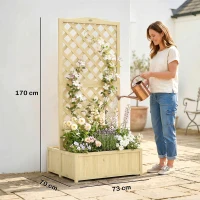 Outsunny Pflanzkasten mit Rankgitter Klappbares Holz-Hochbeet Doppel-Blumenbehälter für Kletterpflanzen 73 x 70 x 170 cm Natur(m-3)