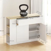 HOMCOM Sideboard, Buffet, großes Schrankfach, 3-stufiges Regal, Schublade, weiß, 110 x 29,5 x 82cm(m-3)