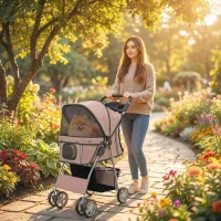 PawHut Cărucior pliabil pentru câini, cu elemente reflectorizante, roți pivotante, frâne și pernă lavabilă, culoare cafeniu(m-2)