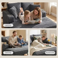 HOMCOM Chaiselongue 2 Sitzer Groß Schlafsofa 134 x 151 cm mit Becherhalter für Wohnzimmer, Grau(m-8)