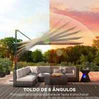 Outsunny Parasol Excéntrico 2,9x2,9 m de Aluminio con Manivela Inclinación Ajustable Giratorio 360° Base Cruzada y Funda Caqui(m-7)