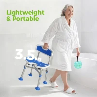 HOMCOM Shower Chair with U-Shaped Cutout, Height Adjustable Bath Bench, Padded Shower Stool for Elderly, Senior, Disabled, Blue(m-6)