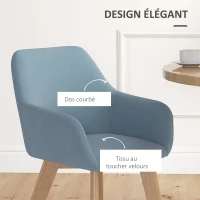 HOMCOM Lot de 2 chaises de salle à manger Fauteuil Assise rembourrée en tissu effet velours Pieds en bois, bleu(m-5)