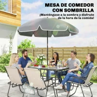 Outsunny Conjunto de Mesa y Sillas Jardín de 8 Piezas con Sombrilla 6 Sillas Plegables Mesa de Vidrio Templado Crema(m-6)