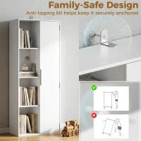 HOMCOM Boekenkast met 4 niveaus, verstelbare planken, kast met deuren voor woonkamer en werkkamer, wit(m-6)