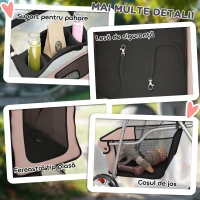 PawHut Cărucior pliabil pentru câini, cu elemente reflectorizante, roți pivotante, frâne și pernă lavabilă, culoare cafeniu(m-8)