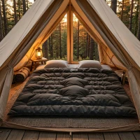 Outsunny Saco-Cama Duplo para Adultos Tamanho Queen para 2 Pessoas com 2 Almofadas e Bolsa de Transporte Preto(m-9)