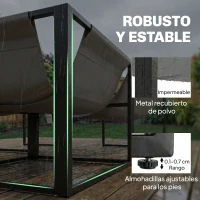 Outsunny Conjunto de Jardín Exterior con Cojines Gruesos 2 Sofás de 2 Plazas Sofá de Esquina y Mesa de Centro de Vidrio Gris(m-5)