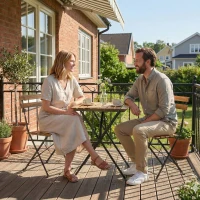 Outsunny Ensemble de Salon de Jardin Bistrot 3 Pièces, 2 Chaises Pliantes, Table Carrée en Bois d'Acacia, 55x55x71cm, Naturel(m-8)