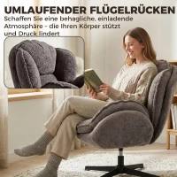 HOMCOM Moderner Wingback-Sessel, Samt-Armlehnsessel mit Vier-Sterne-Basis, S-Federn, 360° Drehfunktion, Grau(m-4)