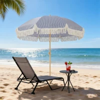 Outsunny 1.7 m Beach Umbrella with Sand Anchor, 30° Tilting Fringed Beach Garden Parasol with Adjustable Height, Blue(m-9)