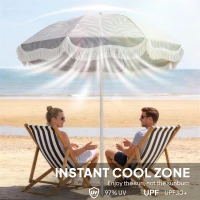 Outsunny 1.8 m Beach Umbrella Parasol with Sand Anchor, Portable Tilting Garden Parasol with Adjustable Height, Light Grey(m-6)