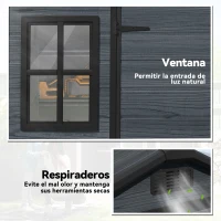 Outsunny Cobertizo de Jardín Exterior 2,77 m² 244x131x201 cm con Suelo Puertas con Pestillo Ventanas y Ventilación Gris Oscuro(m-5)