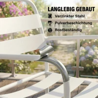Outsunny Bistroset 3 teiliges Metall Gartenmöbel-Set mit 2 Gartenstühlen, Glastisch, Lamellen-Design, Rostbeständig(m-5)