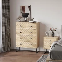 HOMCOM Meuble de rangement commode style graphique 80L x 40l x 110H cm 5 tiroirs métal noir panneaux particules MDF imitation bois clair(m-10)