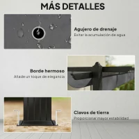 Outsunny Pérgola de Jardín 4x3 m con Techo Retráctil Estructura de Aluminio UPF30+ Orificios de Drenaje Pabellón Exterior Gris(m-6)