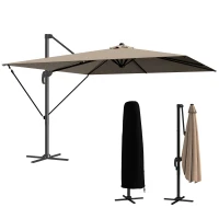 Outsunny Parasol Excéntrico 2,9x2,9 m de Aluminio con Manivela Inclinación Ajustable Giratorio 360° Base Cruzada y Funda Caqui(m-10)