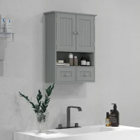 kleankin Mobile bagno da parete con ante, mensola e 2 cassetti, 50,8x17,8x66 cm, Grigio(m-6)