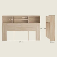 HOMCOM Cabecero independiente con almacenaje, accesorio de cama 4 compartimentos abiertos, 160 x 20,2 x 108,2 cm, madera natural(m-3)