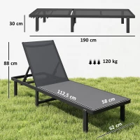 Outsunny Conjunto de 2 Espreguiçadeiras de Jardim Reclináveis com Rodas Encosto Ajustável em 4 Níveis e Tecido Textilene Cinza Escuro(m-3)