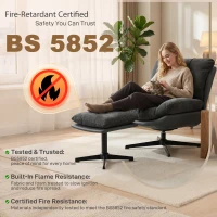 HOMCOM Accent Chair with Footstool, Swivel Lounge Chair with Chenille Upholstery, Metal Base, Dark Grey(m-9)