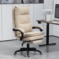 Vinsetto Fauteuil de bureau massant avec hauteur réglable, dossier inclinable, repose-pied intégré et télécommande filaire beige(m-10)