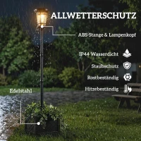Outsunny Solar Laterne Stehleuchte mit Blumentopf 195cm Außen Gartenlaterne mit 2 Helligkeitsstufen Lichtsteuerung Schalter IP44(m-7)