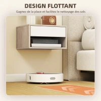 HOMCOM Lot de 2 tables de chevet murales, tables de nuit, tiroir, compartiment ouvert, plateau, 37 x 32 x 21 cm, bois naturel(m-5)