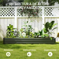 Outsunny Jardinera Exterior Grande Rectangular de Acero Galvanizado Huerto Urbano con Base Abierta 240x60x30 cm Gris Oscuro(m-5)