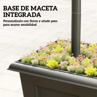 Outsunny Farola Solar Exterior de Jardín con Macetero 3 Cabezales Impermeable Encendido/Apagado Automático y Altura Ajustable(m-6)