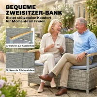 Outsunny Gartenbank Polyrattan 170L 2-Sitzer Sitzbank mit Stauraum abnehmbar Kissen Reißverschluss-Innenauskleidung Holz-Armlehne(m-7)