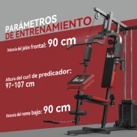 HOMCOM Máquina de Musculación con Pesas Ajustables de 65 kg Prensa de Pecho y Piernas Polea 135x103x210 cm Negro(m-7)