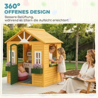 AIYAPLAY Kinderspielhaus Holz Spielhaus Outdoor mit Tür 3 Fenster 2 Blumenkästen für 3-8 Jahre Kinder 134,5 x 97 x 150 cm Braun(m-7)
