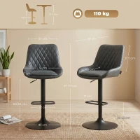 HOMCOM Set of Two Faux Leather Retro Bar Stools - Black(m-3)