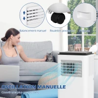 HOMCOM Climatiseur mobile 7000BTU 2kW 5 en 1 refroidissement, déshumidificateur, ventilateur, auto, mode nuit, 2 vitesses(m-8)