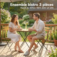 Outsunny Ensemble de Salon de Jardin Bistrot 3 Pièces, 2 Chaises Pliantes, Table Carrée en Bois d'Acacia, 55x55x71cm, Naturel(m-5)