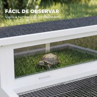 PawHut Casa para Tortugas de Madera Terrario para Reptiles Ventana Transparente Techo Abatible 113x106,5x44,5 cm Gris Oscuro(m-8)
